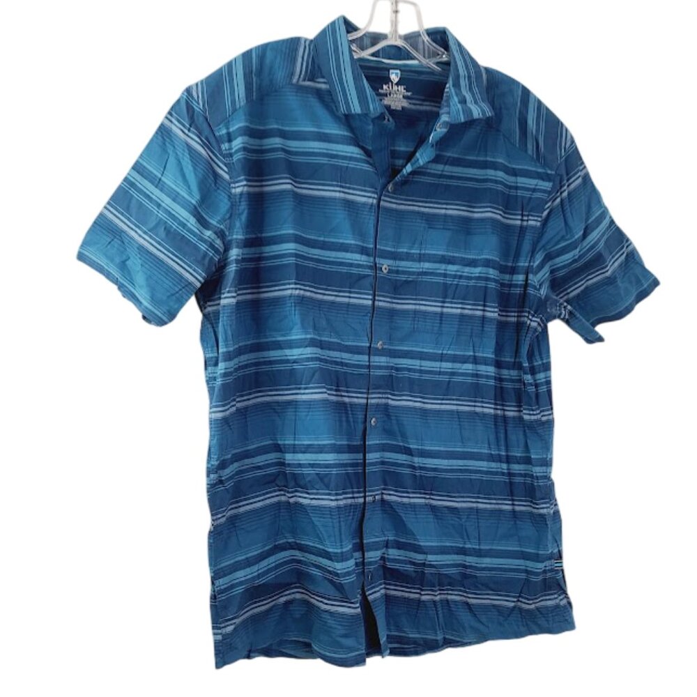 Kuhl Men's‎ Blue Striped Born Mountain Short Sleeve Button-Front Shirt Size L